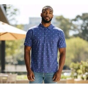 NWOT Mizzen + Main Versa Polo Mens M Blue Floral Moisture Wicking Golf Shirt